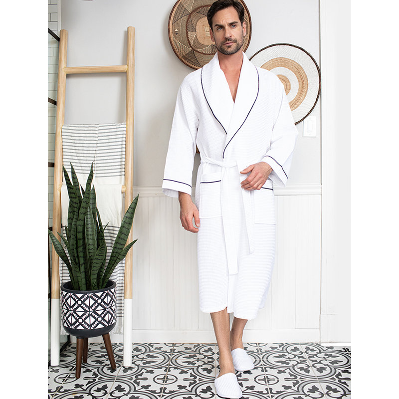 LOTUS LINEN Waffle Piping Robes Hotel/Spa Luxury Cotton Bathrobes
